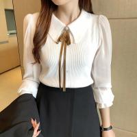 2025 otoño mujer gasa Patchwork suéter manga linterna cuello vuelto jersey con botones mujer Oficina señora suéter invierno - details 3
