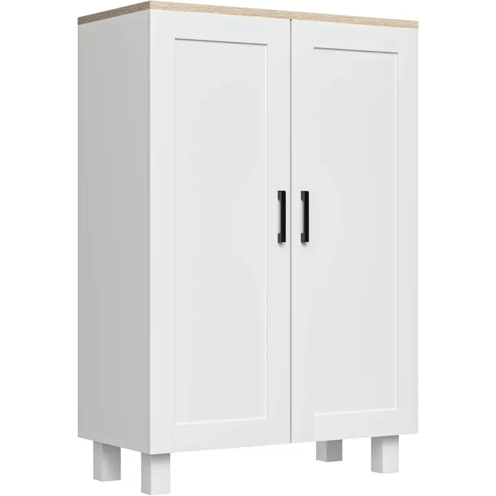 Armario de Salón Moderno Armario de Almacenaje con 2 Puertas Estante Ajustable y Base Elevada para Cocina Comedor Pasillo Dormitorio Dispositivo Antivuelco 60x30x90 cm Blanco - 1