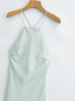 Ropa de mujer europea y americana temperamento de moda vestido versátil de satén de seda con tirantes verde y negro - details 8