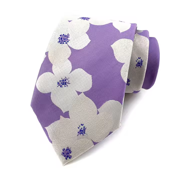 Corbata De Lujury Para Hombre 8CM Púrpura Floral Rayada Sólida Para Boda Fiesta Negocios Hecha a Mano En Poliéster - 1