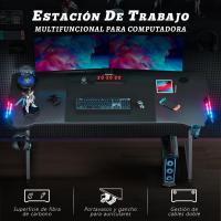 Mesa de Escritorio LED para Juegos Ergonómica Fibra de Carbono Negro Para Computadora y Auriculares - details 18