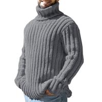 2025 Suéter de cuello alto para hombre, Top de punto cansado de color sólido, ropa, otoño e invierno, - details 5