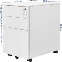 Mueble Archivador de Metal con Cerradura Cómoda, Cajonera con Ruedas, 3 Cajones, para Oficina, 52 x 39 x 60 cm, Cuerpo del Armario Preensamblado, Blanco OFC60WT - details 2