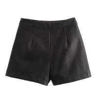 BUNO-minifalda y pantalones cortos de piel sintética para mujer, falda de cintura media, pantalones cortos asimétricos negros elegantes a la moda con cremallera, otoño 2024 - details 2