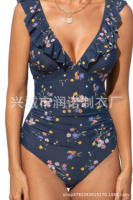Traje de baño con cuello en V, traje de baño con cordones y borde con volantes - details 20