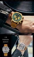 Reloj de cuarzo multifunción para hombre, cronógrafo de aviación, correa de cuero genuino, resistente al agua, luminoso, informal - details 4