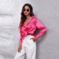 Camisa De Seda Para Mujer Elegante Y Cómoda De Satén Manga Larga Cuello En V Abierta Estilo Oficina Primavera Otoño - details 3