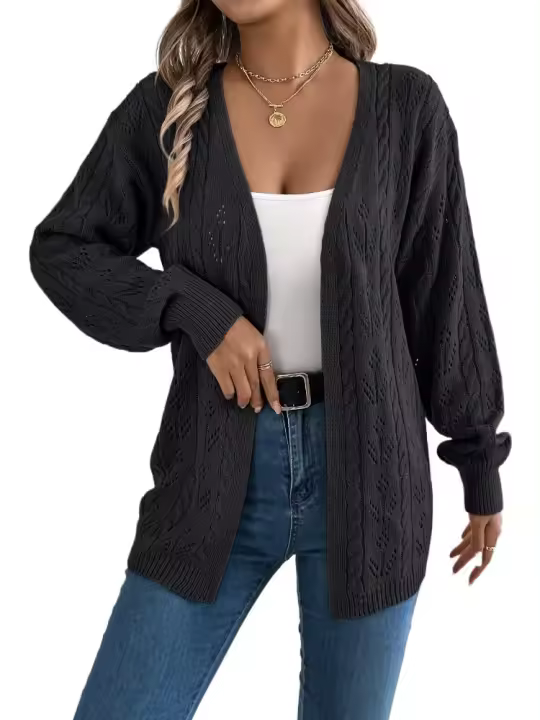 Suéter de Punto para Mujer Primavera Otoño Estilo Suelto, Manga Larga, Moda de Oficina, Crochet Ligero - 1