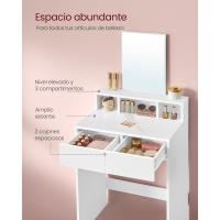 Tocador con Espejo Grande, tocador, 2 cajones, 3 Compartimentos Abiertos, tocador, Moderno, Blanco - details 3