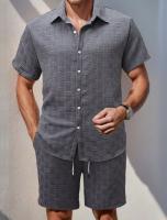 2025 Nuevo Traje Casual de Hombre Conjunto de Camisa de Manga Corta a Rayas y Pantalones Cortos - details 6
