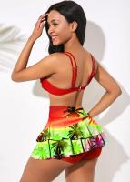 Traje de baño Sexy con volantes para mujer, conjunto de Bikini cruzado con realce, traje de baño de playa con estampado de arce, falda, traje de baño de talla grande - details 4