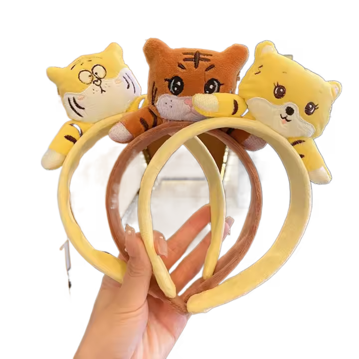 Muñeco de peluche, cuerda para el cabello de felpa, lazos elásticos para el cabello, bandas para el cabello para lavar la cara, cuerdas para el cabello de tigre de estilo coreano, diademas de tigre - 1