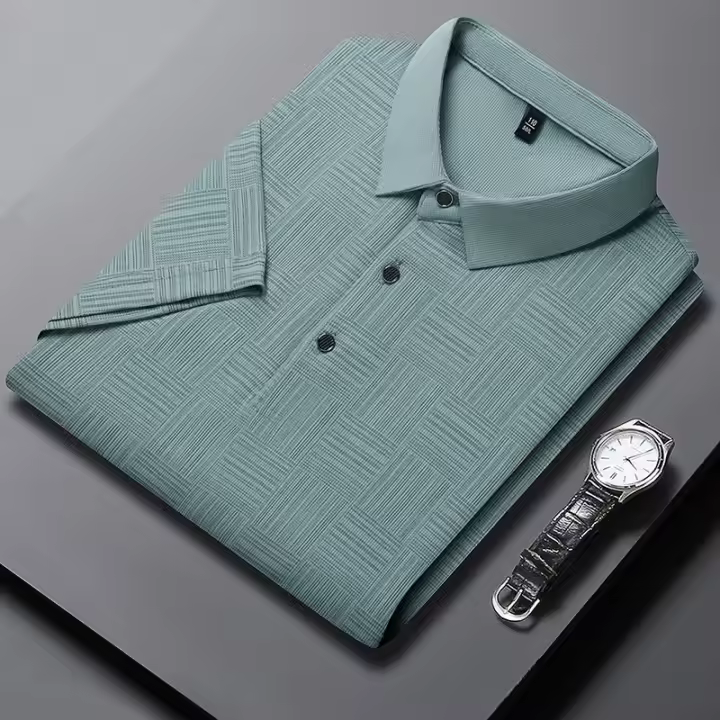 Polo de manga corta informal de negocios de verano 2025 con nuevo estampado para hombres, camiseta de manga corta cómoda y transpirable con estilo para el verano - 1