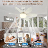 Ventilador de techo de 20,5 pulgadas con luz y mando a distancia, bombilla LED E27 de 40 W, 3 cambios de luz, sin cable, apto para cocina, dormitorio y habitaciones pequeñas. - details 8