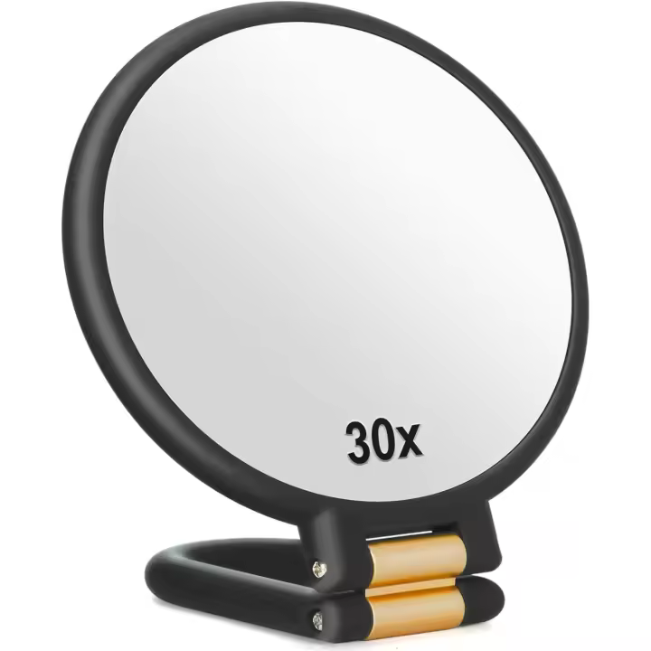 Espejo de aumento Sifolo 30x, mango de espejos, portátil de doble cara con aumento de 1X 30X y mango/soporte ajustable, mano - 1