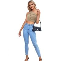 BUNO-2025 Primavera/Verano nueva moda superventas personalidad chica picante Slim Fit cuello asimétrico fuera del hombro camiseta para mujer - details 25