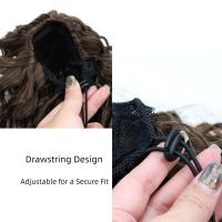Cola de Caballo rizada de 18 pulgadas, pelo sintético ombré, peluca rizada corta y esponjosa, extensión de cabello con Clip con cordón negro Afro - details 11