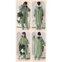 Camisón de felpa grueso y cálido para hombre y mujer, bata larga de vellón, ropa de dormir de gato Kawaii para parejas, Invierno - details 13
