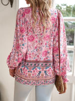 Camisa y blusa Floral rosa para mujer, Top suelto de manga larga, ropa de calle, atuendo de oficina, ropa femenina para mujer, otoño y primavera - details 6