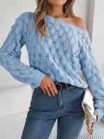 Suéter Casual de Invierno-Otoño Cuello Oblicuo, Manga Larga, Moda para Mujeres en Rosa - details 22