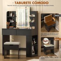 Tocador de Maquillaje con Luces LED, Brillo Ajustable, Mesa de Maquillaje con Espejo, con 2 Cajones Grandes y 4 Estantes Abiertos y Taquilla Lateral, Moderno, 90x40x135cm, Blanco - details 23