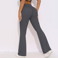 Mallas de Yoga a prueba de sentadillas para mujer, pantalones de Yoga de cintura alta, levantamiento de glúteos, pantalones de tiburón Micro acampanados, pantalones de Yoga ajustados de cintura alta - details 31