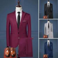 Conjunto de Pantalones y Abrigo para Hombre Traje de Negocios Ajustado de Manga Larga con Correa y Botones Únicos - details 1