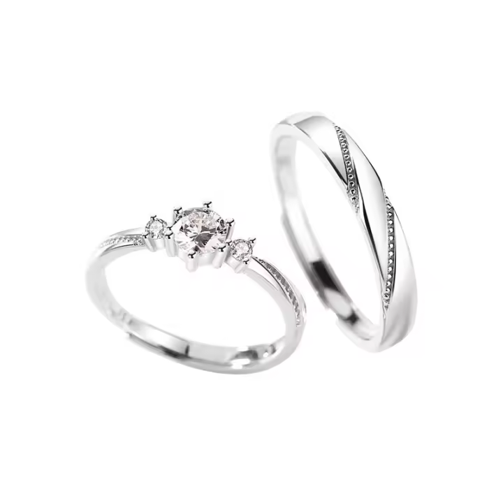 Anillo de Pareja de 34 tipos, simple y Moderno, par de circonitas de Corona para hombres y Mujeres, anillo de Diamantes de simulación de Boda Abierto - 1