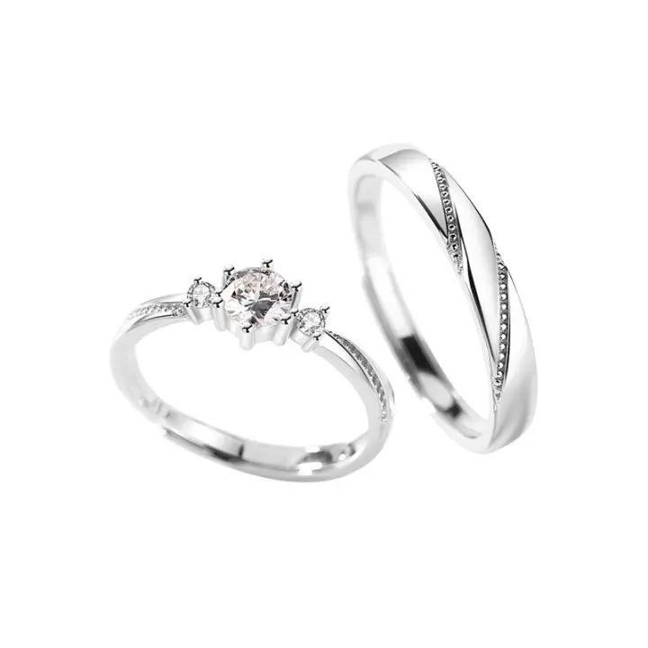 Anillo de Pareja de 34 tipos, simple y Moderno, par de circonitas de Corona para hombres y Mujeres, anillo de Diamantes de simulación de Boda Abierto - 1