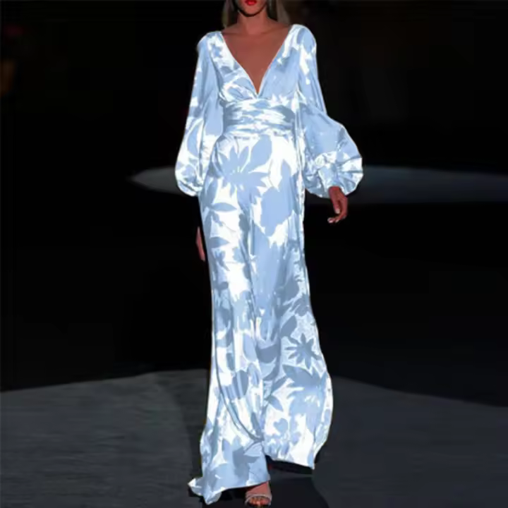 Vestidos verdes de verano 2025 con cinturón, elegantes, para ir al trabajo, de manga larga, para interiores de empresa grande, con cuello en V - 1