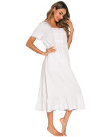 Pijamas para mujer, ropa de dormir con cuello cuadrado, camisón de manga corta, vestido mixto de encaje - details 15