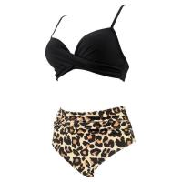 Bikini sexy de cintura alta con estampado de leopardo, abertura cruzada y bolso rígido, traje de baño 2025. - details 5