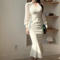 Vestido ceñido al cuerpo de malla elegante para mujer, bata Vintage ajustada para fiesta de cumpleaños, moda femenina coreana Chic, Vestidos de una pieza, ropa para Mujer - details 4