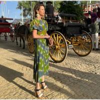 OUWU-Vestido Midi con diseño sin espalda para mujer, elegante con estampado, cuello vuelto, mangas abullonadas, corte en A, novedad de verano 2024 - details 15