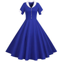 Women summer vintage a line short sleeve solid midi elegant casual party dress - details 2