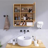 Gabinete de Espejo de baño montado en la Pared, botiquín de Ahorro de Espacio de bambú, gabinete de Pared sobre Inodoro con Puerta de Espejo y Estante Ajustable (Nogal) - details 27