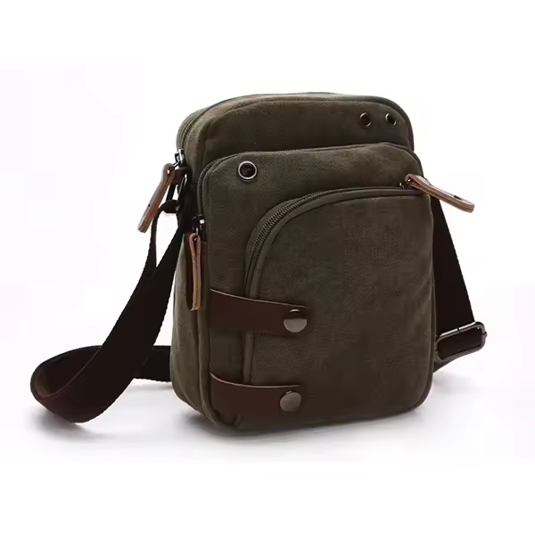 Bolso pequeño de lona informal para hombre, bandolera corta de viaje con bolsillo para teléfono, para senderismo - 1