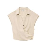 - Conjunto de falda con top con hebilla sin mangas, solapa plisada, mezcla de lino, temperamento, novedad de verano de estilo coreano - details 3