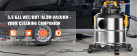 SucceBuy Wet/Dry Shop Vacuum, 6 Peak HP 20L, Acero inoxidable, Potente aspiradora y soplador, Portátil con accesorios, Ideal para alfombras y escombros, Plata + Negro - details 0
