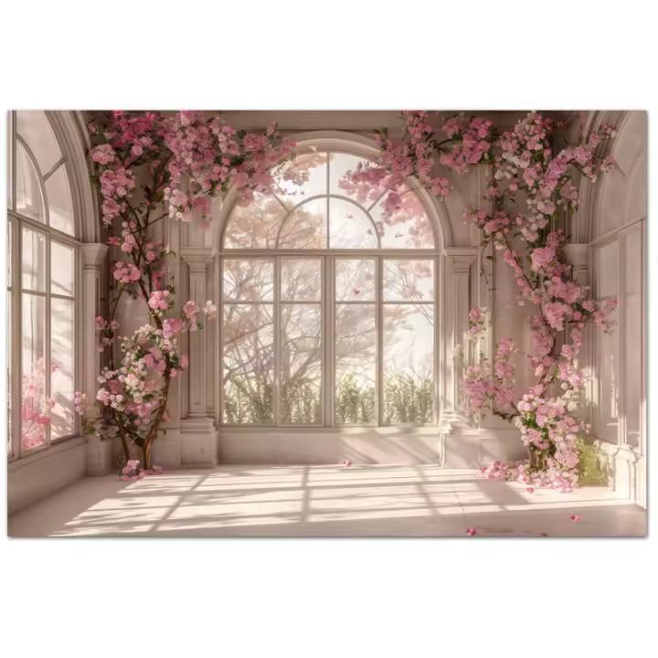 Moderno Arco de Papel Tapiz de Vinilo Personalizado Diseño de Flores Rosadas - 1