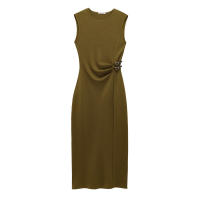 Vestido midi de sarga sin mangas con temperamento de moda para Mujer - details 5