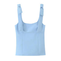TRAFZA 2025 moda Mujer High Street cremallera lateral Slim Tops Mujer verano Sexy sin mangas arco cuadrado cuello sólido Sling Top Mujer - details 4
