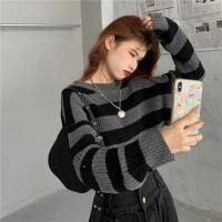 Nuevo Suéter Cortado a Rayas Estilo Coreano para Mujer Jersey de Punto Vintage de Gran Tamaño con Manga Larga y Cuello Redondo - details 3