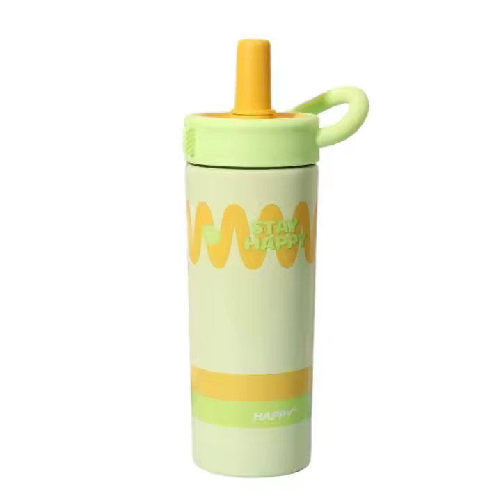 Taza aislada de acero inoxidable portátil de 600ml, taza con pajita de dopamina a prueba de fugas con asa, termo, botella de agua para actividades al aire libre - 1