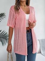 Cárdigan de punto elegante para mujer, a prueba de sol, camisetas huecas de manga corta para primavera y verano - details 14