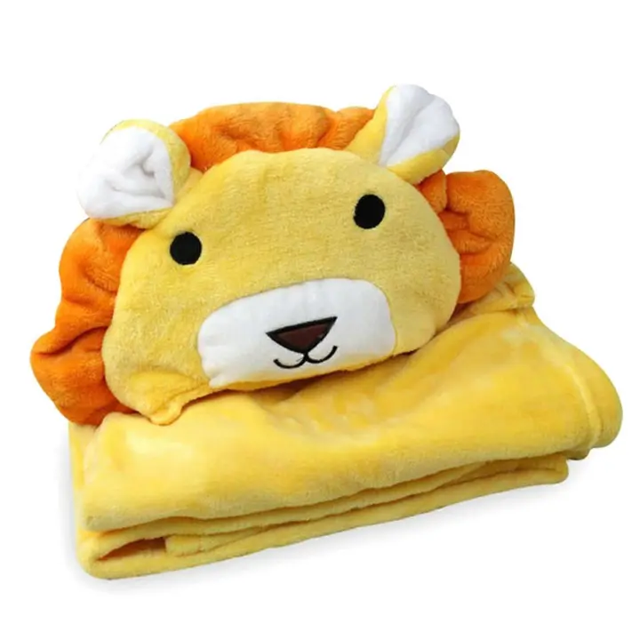 Manta de franela infantil de León amarillo, manta de bebé con cabeza de animal relleno para niños Grls 100x100cm - 1