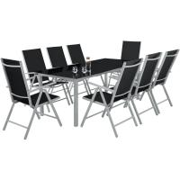 Conjunto Muebles Jardín Exterior 9 Piezas, Estructura de Aluminio, Mesa y Sillas Terraza Impermeables, Resistentes a Intemperie, Sillas Plegables y Reclinables, Tela Transpirable - Plata - details 9