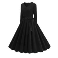 Elegante Vestido de Olla Swing de Longitud Media de Invierno Estilo Retro con Cuello en V - details 22