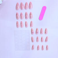 ARTAUG Set De 24 Uñas Postizas De Presión Medio Almendra Rosa Candy Color Flash Drill Uñas Postizas Completas Para Fiesta Verano - details 2