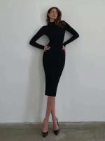 Elegante Vestido Bodycon de Moda Otoñal de Cuello Alto Manga Larga Color Sólido - details 10